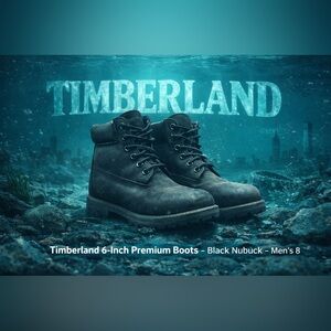 Timberland 6-Inch Premium Boots Black Nubuck Men’s 8 Waterproof 10661